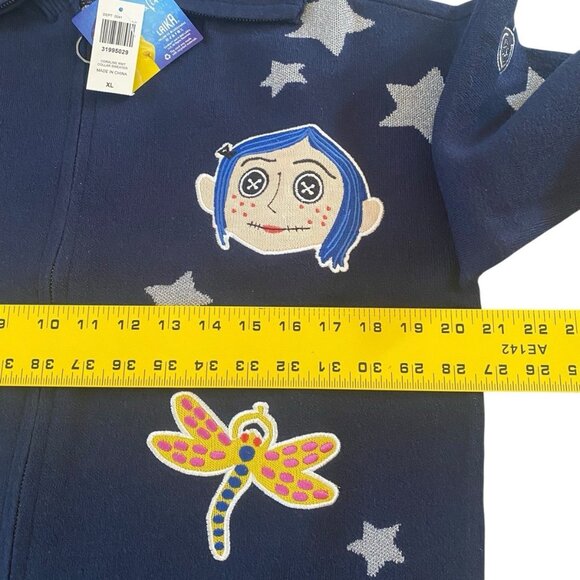 Coraline Zip Up Sweater Women Size XL Knit Icons Cosplay Embroidered Whimisgoth - Picture 4 of 6